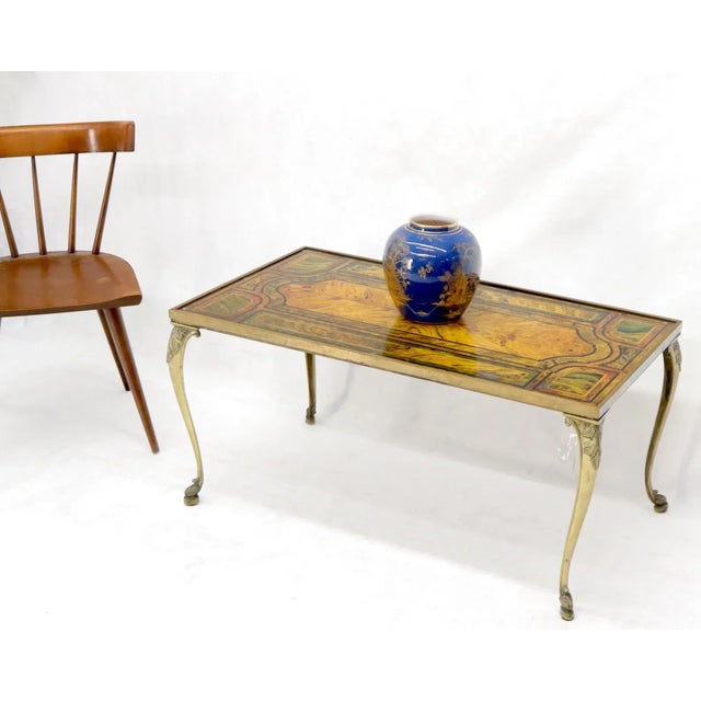 Brass Frame and Legs Painted Marble-Top Rectangular Coffee Table For Sale - Image 6 of 13