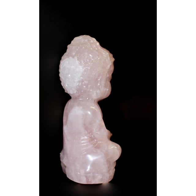 Rose Mid 20th Century Natural Rose Quartz Baby Buddha Statue For Sale - Image 8 of 10