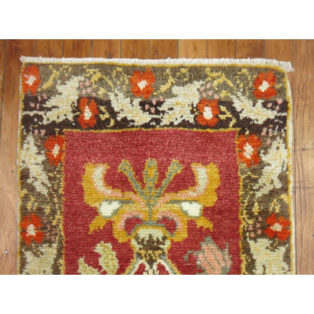 Narrow Floral Turkish Red Large Flower Turkish 20th Century Wool Runner - 1'9" x 9'10" For Sale - Image 4 of 6