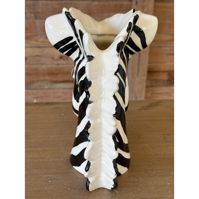 1980s Vintage Regency Ceramic Glazed Zebra Head Vase For Sale - Image 5 of 10
