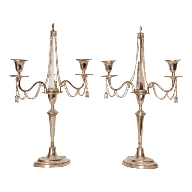 Antique Empire Sterling Silver Candleholders, 1853, Set of 2 For Sale