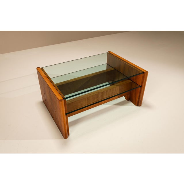 1970s Vintage Coffee Table in Walnut and Glass by Officina Rivadossi, Italy, 1970s For Sale - Image 5 of 11