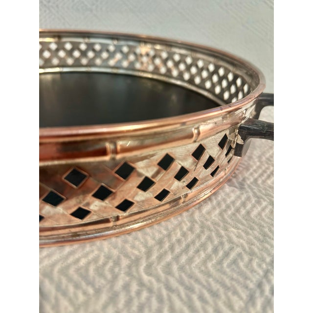 Mid 20th Century Vintage Silver-Plated Over Copper Chinoiserie Faux Bamboo Woven Gallery Tray For Sale - Image 5 of 10