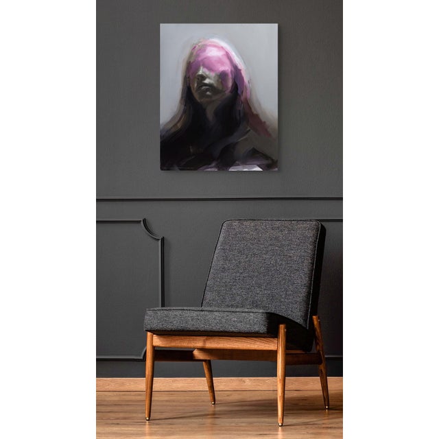 Early 21st Century Reflect by Josh Sorrell | Oil on Panel Portrait of a figure with a pink veil over the face For Sale - Image 5 of 5