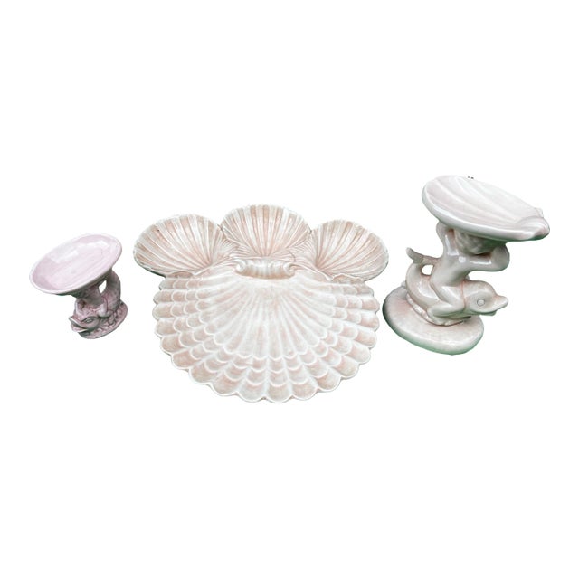 1970s Pink Shell Design Dish Collection For Sale