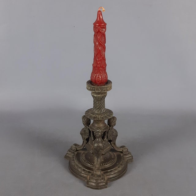 Antique Empire Style Burnished Antimony Candlestick, 1890s For Sale - Image 13 of 13