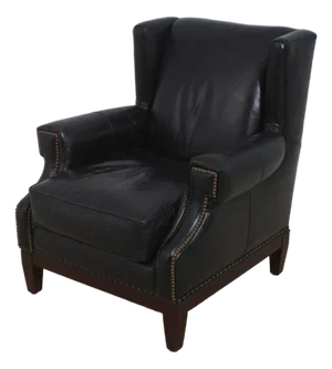 Frontgate Black Leather High Quality Club Wing Chair