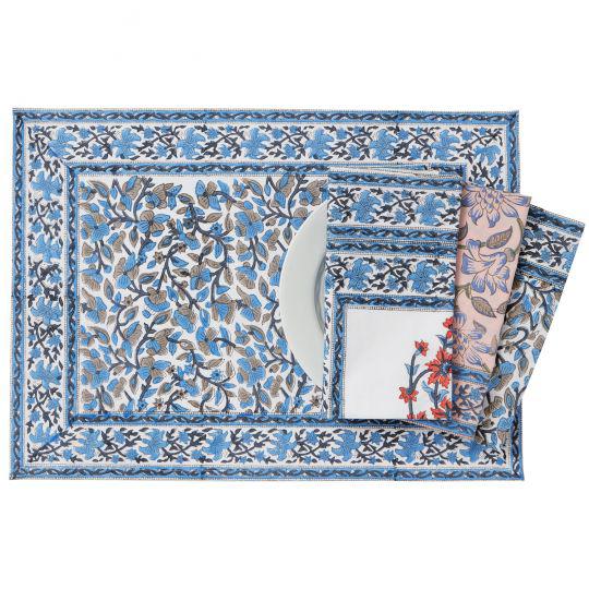 Indian Anna Blue Placemats - a Pair For Sale - Image 3 of 6