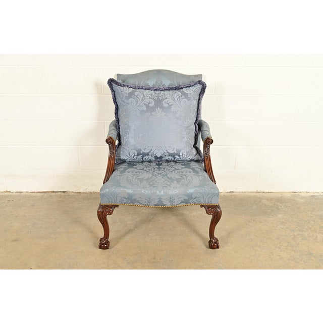 English Kittinger Chippendale Carved Mahogany Open Arm Library Chair For Sale - Image 3 of 18