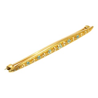 14K Yellow Gold Victorian Antique Enamel Floral Bar Pin Brooch For Sale