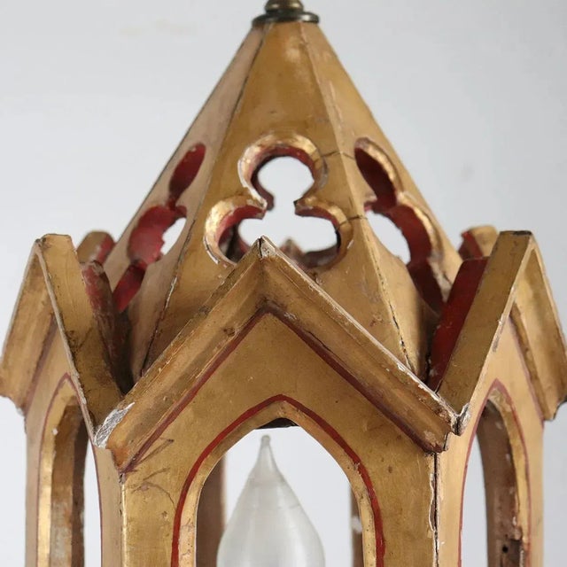 Early 20th Century Early 20th Century Italian Venetian Gilt & Painted Pine Hanging 1-Light Pendant Lantern For Sale - Image 5 of 11