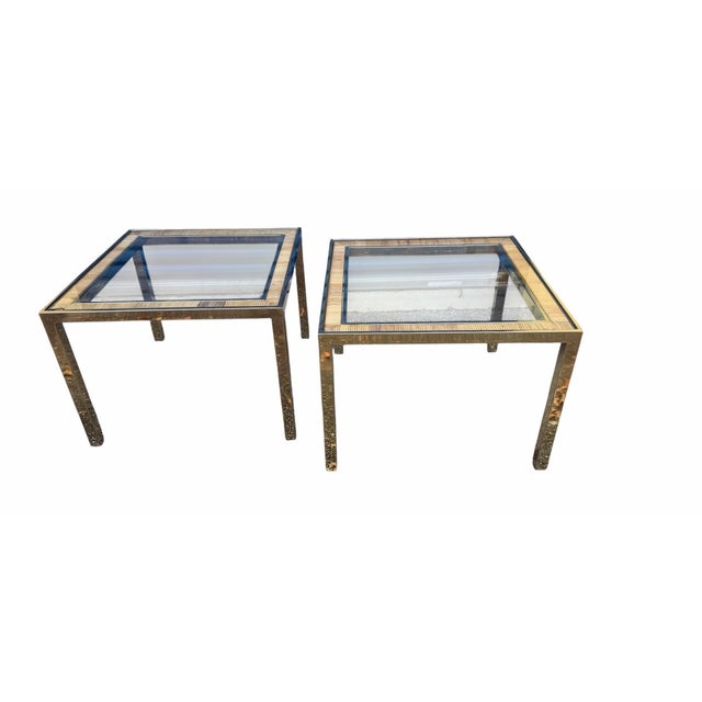 Brass Mid Century Modern Square Brass and Rattan Side Table - A Pair For Sale - Image 8 of 12