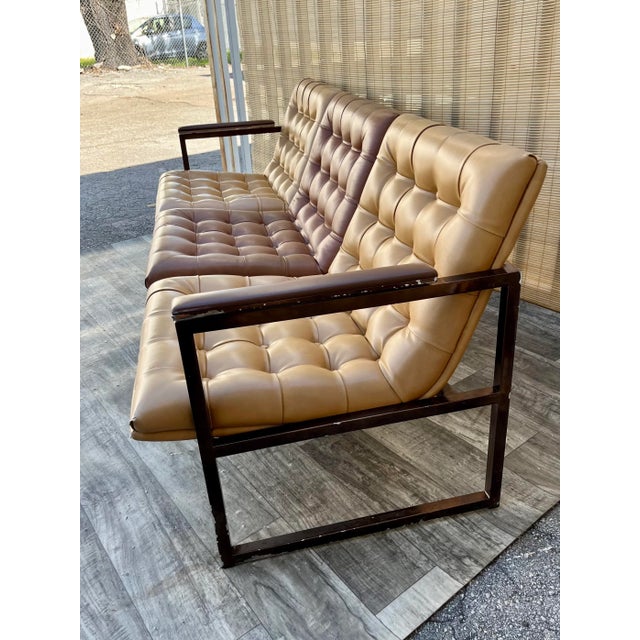 Brown Mid Century Modern Office Sofa in the Milo Baughman's Style. Circa 1970s For Sale - Image 8 of 12