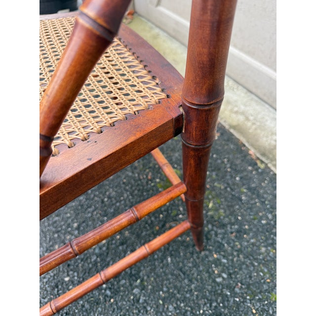 Antique Faux Bamboo R J Horner Style Caned Accent Chair For Sale - Image 12 of 18