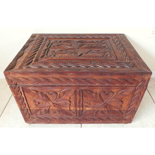 Vintage Mid Century Carved Wood Storage Truck Chest For Sale - Image 15 of 15