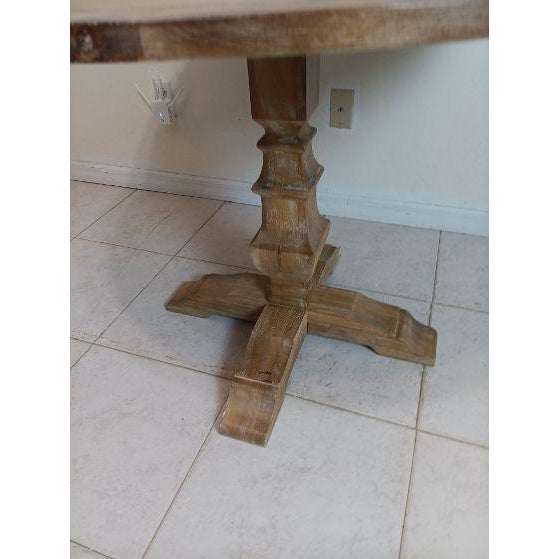 1980s Farmhouse Style Table Sculpted Pedestal Base Rustic Brown Pine Wood Finish For Sale In Naples, FL - Image 6 of 7