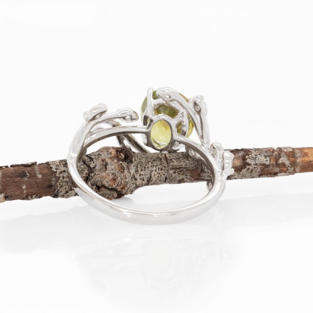 Metal 2.4ct Leafy Vine Design Sphene Ring With Natural Diamonds: Solid 14k Gold, 8x6mm For Sale - Image 7 of 7
