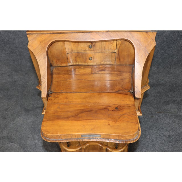 Italian 19th C Antique Italian Narrow Width Olivewood Petite Style Secretary Desk For Sale - Image 3 of 13