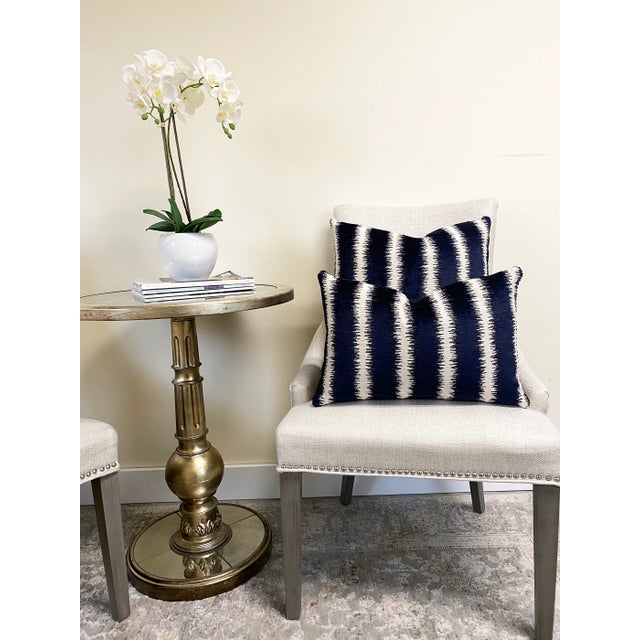 Textile Navy & Cream Striped Velvet Throw Pillow Cover For Sale - Image 7 of 8