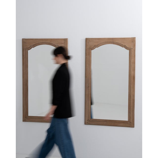 1900 - 1909 19th Century French Pair of Oak Wall Mirrors, Tall Format For Sale - Image 5 of 8