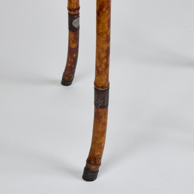 Antique Chinoiserie Tortoiseshell Bamboo + Grass Cloth Side Table For Sale - Image 9 of 13