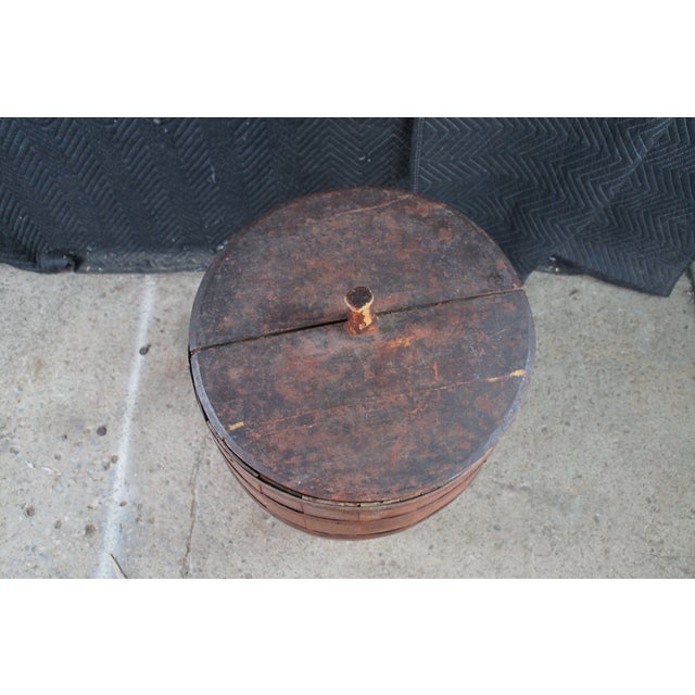 Antique Primitive Wood Metal Banded Coffee Grain General Store Barrel 33" For Sale - Image 6 of 11