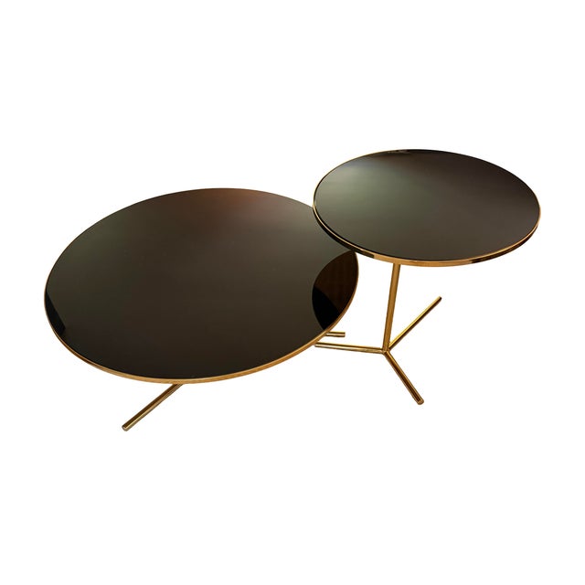 Phase Design Downtown Coffee Table & C-Table Set by Reza Feiz | Smoked Brass & Black Spandrel Glass For Sale In Philadelphia - Image 6 of 12