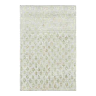 Rug & Kilim’s Block Print Rug With Sage Green Florals on Ice-Blue & Silver Field For Sale