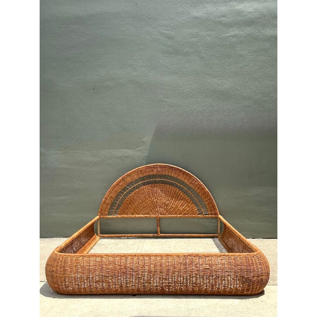 Vintage Woven Rattan Queen Bed Frame For Sale - Image 12 of 12