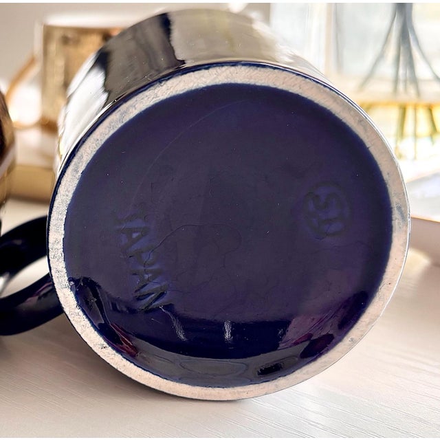 Vintage Navy Blue and Gold Japanese Matcha Mugs - 24k Gold Ornate Ladies Afternoon Tea Design - Set of 2 For Sale - Image 12 of 12
