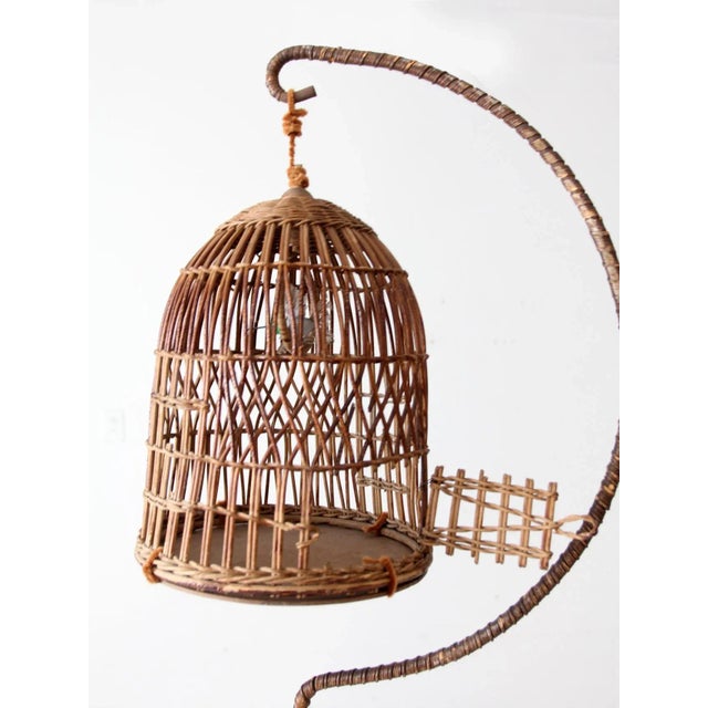 Antique Wicker Bird Cage and Stand For Sale - Image 6 of 11