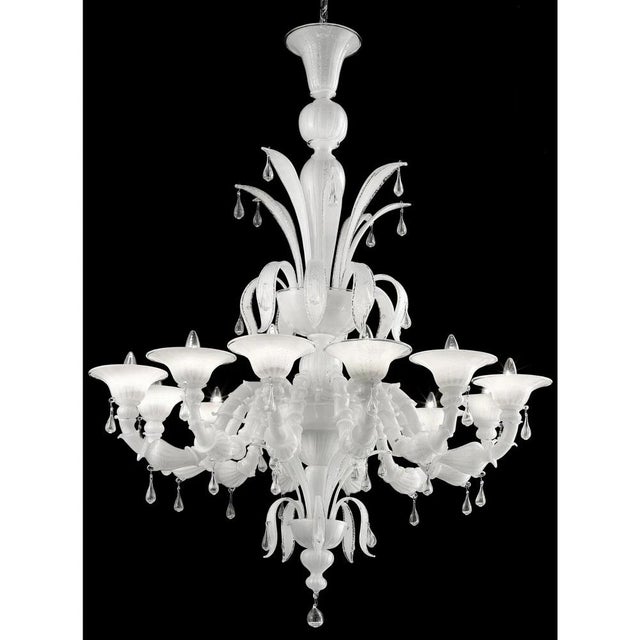 White Venetian Ca Rezzonico Murano Glass Chandelier with Clear Glass Drops by Simoeng for Simoeng For Sale - Image 6 of 7