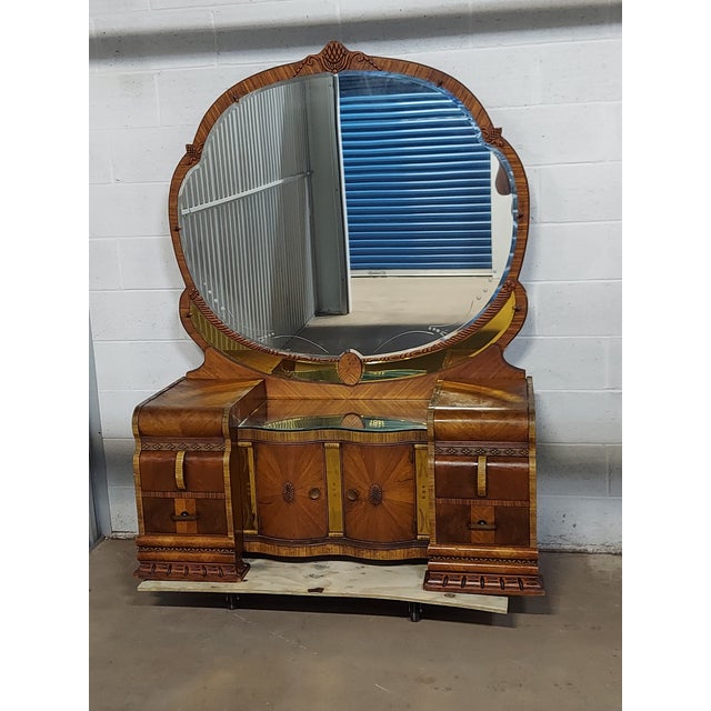 1930s Art Deco Waterfall Gold Accent Vanity Chairish