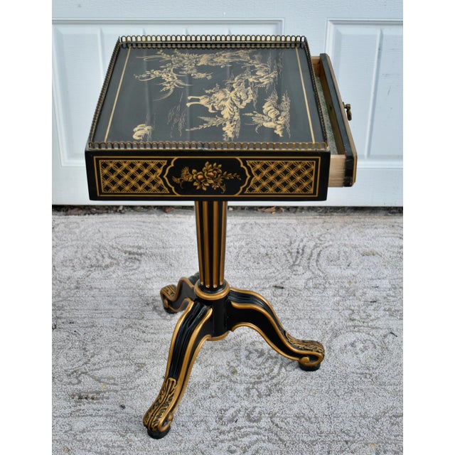 Vintage Drexel Heritage Petite Chinoiserie Painted Accent Table W/Brass Gallery For Sale - Image 13 of 14