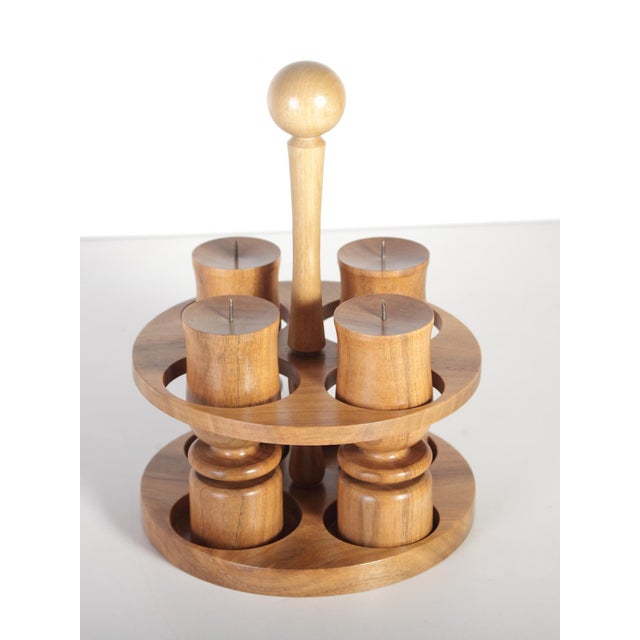 Portable Walnut Wood Candleholders, Czechoslovakia, 1980s, Set of 5 For Sale - Image 3 of 13