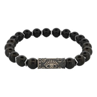 Black Onyx Stone & Sterling Silver Unique Evil Eye Symbol Beaded Bracelet For Sale