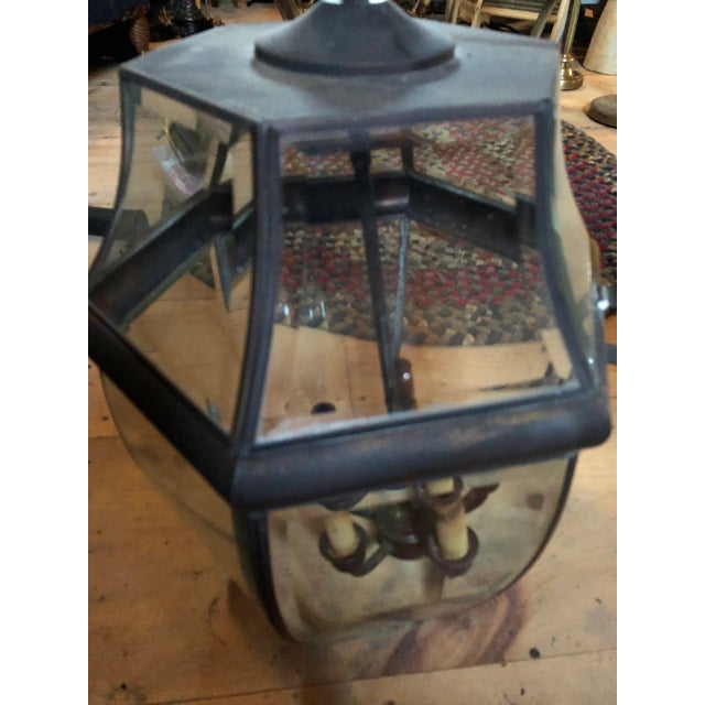 Large Metal & Beveled Glass Wall Mounted Lanterns -A Pair For Sale - Image 9 of 13