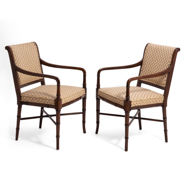 A wonderful pair of regency style armchairs in "as found condition" and for restoration. The width of the seat is 20" in...