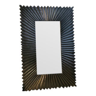 Authentic Neiman Marcus Silver Linen-Fold Sunburst Wall Mirrors - A Pair For Sale