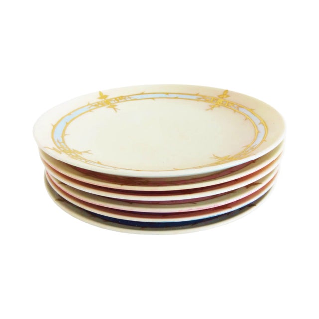 Ceramic Pastel and Gilt Porcelain Dessert Plates - Set of 6 For Sale - Image 7 of 12