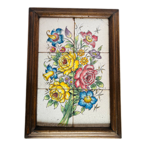 Vintage Rancho Framed Mexico Floral Flower Wall Tile