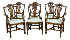 Vintage English Regency Style Chairs and Armchairs in Beech, 1980s, Set of 6