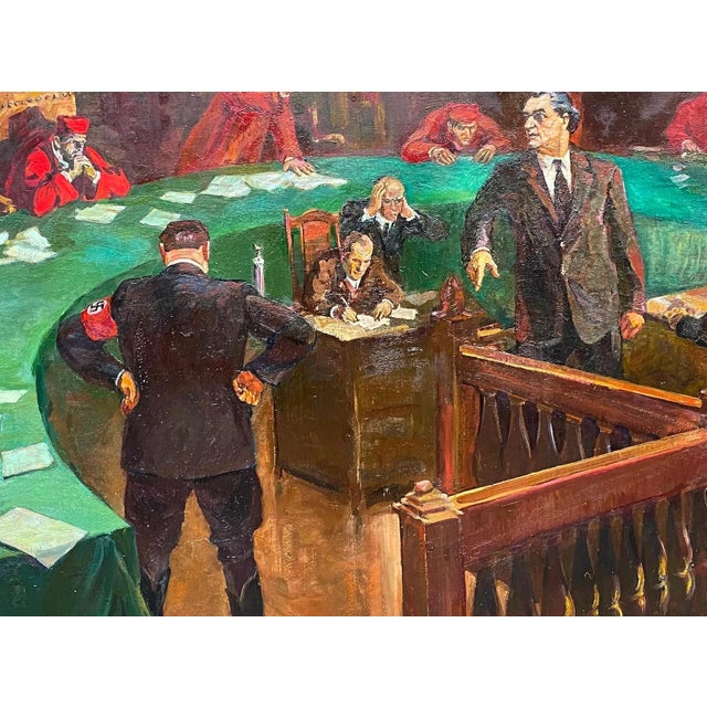 Vintage "Dimitrov at Leipzig Trial" Oil Painting, 1985 For Sale - Image 6 of 6