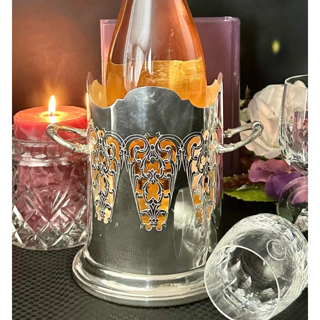 English Vintage English Silver Plated Pierced Wine Bottle Holder For Sale - Image 3 of 9