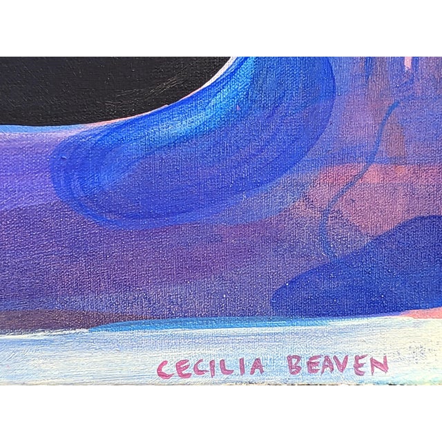 Blue Cecilia Beaven Contemporary Abstract Pink & Blue Biomorphic Contorted Alligator Figure Painting, 21st Century For Sale - Image 8 of 11