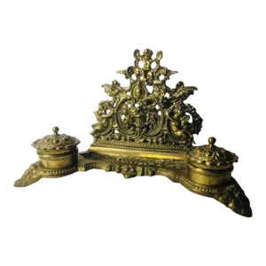 Antique Brass Double Inkwell Signed “brevettato”