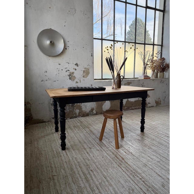 Oak Farmhouse Table with Black Turned Legs, 1950s For Sale - Image 15 of 18
