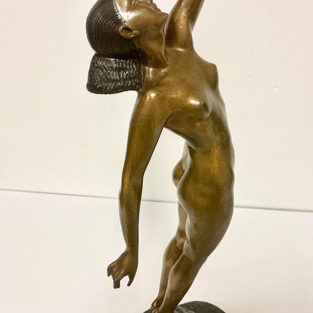 Vintage French Art Deco Pierre Le Faguays Bronze Nude Sculpture, Girl With Dove For Sale - Image 6 of 18