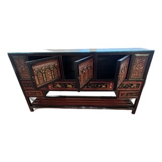Large Carved Antique Chinese Cabinet Console From Fujian Province For Sale