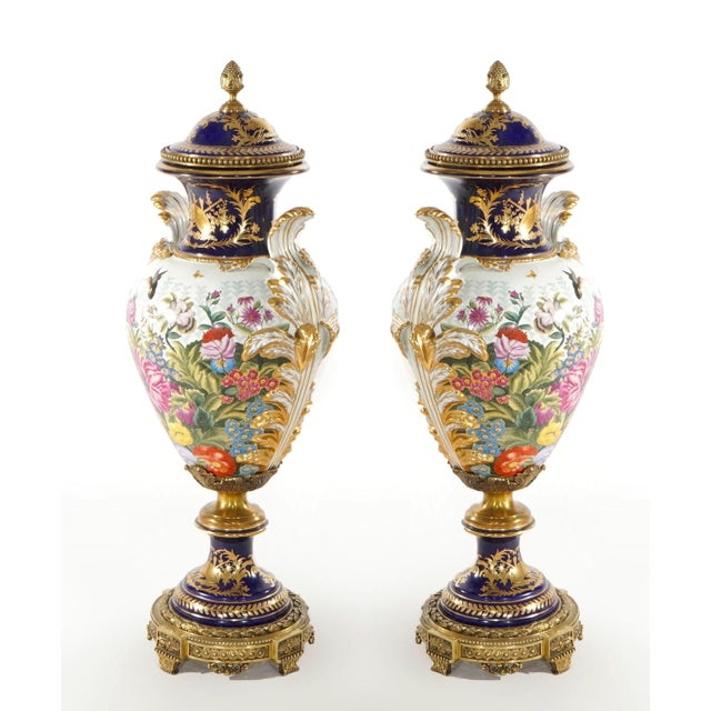 French Large & Impressive 19th Century French Sèvres Porcelain Gilt Gold Decorated Urns For Sale - Image 3 of 12